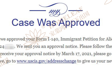 喜报——家叶助力W先生一次性获批美国NIW